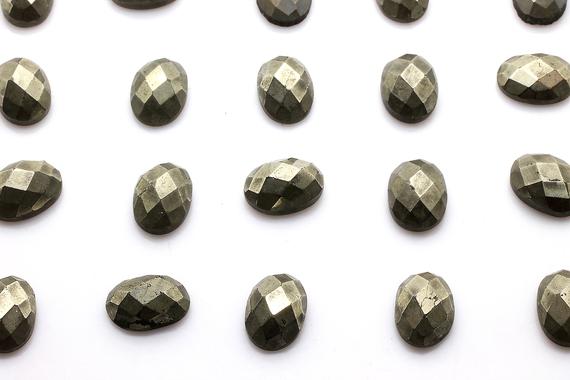 Oval Faceted Pyrite,gemstone Cabochon,oval Gemstones,pyrite Gemstone,gray Iron Pyrite,flat Back Stone,diy Jewelry Making,jewelry Supplies