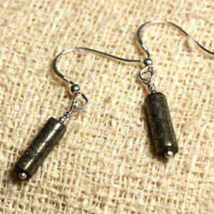 Shop Pyrite Earrings! 925 Sterling Silver earrings – Gold Pyrite Tubes 13mm | Natural genuine Pyrite earrings. Buy crystal jewelry, handmade handcrafted artisan jewelry for women.  Unique handmade gift ideas. #jewelry #beadedearrings #beadedjewelry #gift #shopping #handmadejewelry #fashion #style #product #earrings #affiliate #ad