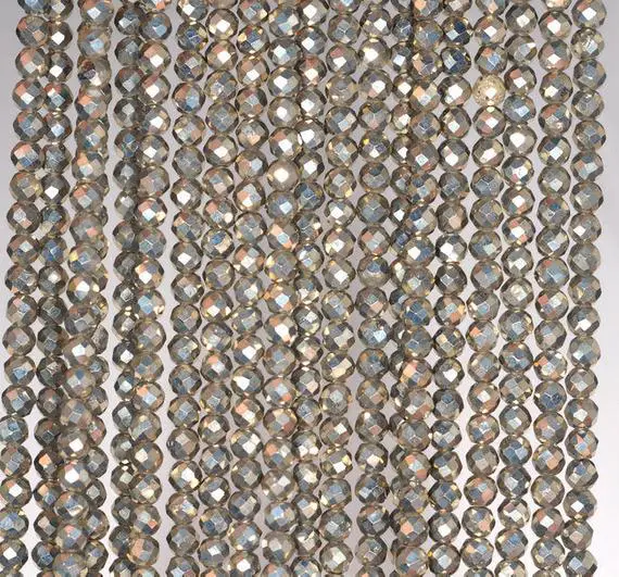 2mm Iron Pyrite Gemstone Grade Aaa Micro Faceted Fine Round 2mm Loose Beads 15.5 Inch Full Strand (80004207-107)