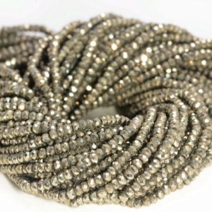 3x2mm Iron Pyrite Gemstone Grade AAA Micro Faceted Rondelle Loose Beads 15.5 inch Full Strand (90187846-421) | Natural genuine faceted Pyrite beads for beading and jewelry making.  #jewelry #beads #beadedjewelry #diyjewelry #jewelrymaking #beadstore #beading #affiliate #ad