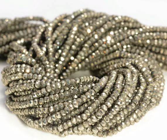 3x2mm Iron Pyrite Gemstone Grade Aaa Micro Faceted Rondelle Loose Beads 15.5 Inch Full Strand (90187846-421)