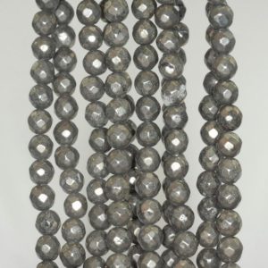 Shop Pyrite Faceted Beads! 6mm Iron Pyrite Gemstone Dark Faceted Round Loose Beads 7.5 inch Half Strand (90189015-B79) | Natural genuine faceted Pyrite beads for beading and jewelry making.  #jewelry #beads #beadedjewelry #diyjewelry #jewelrymaking #beadstore #beading #affiliate #ad