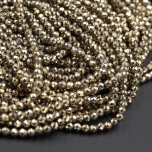 Shop Pyrite Beads! Titanium Pyrite Faceted 2mm 3mm Round beads 15.5" Strand | Natural genuine beads Pyrite beads for beading and jewelry making.  #jewelry #beads #beadedjewelry #diyjewelry #jewelrymaking #beadstore #beading #affiliate #ad