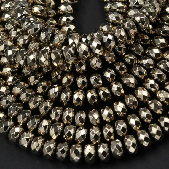 Faceted Titanium Pyrite Faceted 3mm 4mm 6mm 8mm Rondelle Beads 15.5" Strand