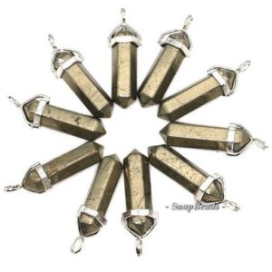 Shop Pyrite Pendants! 32x9mm Iron Pyrite Gemstone Pendant Point 32x9mm Loose Beads 2 Beads (90181543-345 x2 Beads) | Natural genuine Pyrite pendants. Buy crystal jewelry, handmade handcrafted artisan jewelry for women.  Unique handmade gift ideas. #jewelry #beadedpendants #beadedjewelry #gift #shopping #handmadejewelry #fashion #style #product #pendants #affiliate #ad