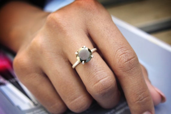 Raw Pyrite Gemstone Ring · Sterling Silver Iron Pyrite Ring · Round Solitaire Ring · White Gold Cocktail Ring