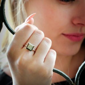 Pyrite Ring · Square Grey Ring · Gemstone Ring · Natural Stone Ring · Semiprecious Ring · Cocktail Ring · Pyrite Jewelry · Prong Ring | Natural genuine Pyrite rings, simple unique handcrafted gemstone rings. #rings #jewelry #shopping #gift #handmade #fashion #style #affiliate #ad