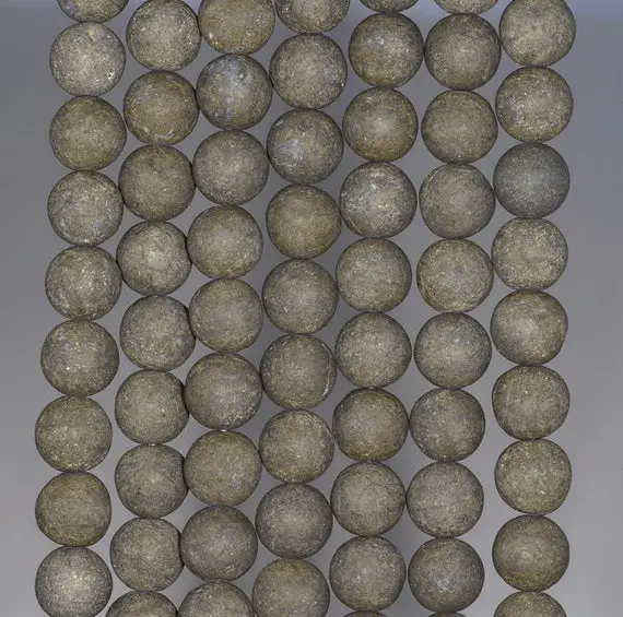 8mm Matte Pyrite Gemstones Round 8mm Loose Beads 15.5 Inch Full Strand (80000580-279)