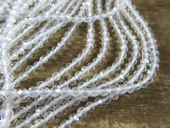 2mm Faceted Clear Quartz Micro Faceted Round Clear Quartz Crystal Beads Natural Tiny Small Gemstone Beads Jewelry Beads 15.5" Full Strand