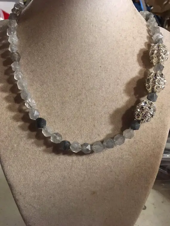 Gray Necklace - Quartz Jewelry - Gemstone Jewellery - Sterling Silver - Crystals - Beaded