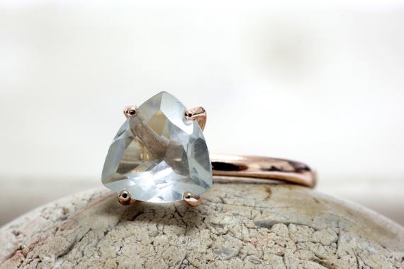 Crystal Quartz Ring · Trillion Rose Gold Ring · Stone Ring · Crystal Ring · Clear Ring · Bridal Ring · Triangle Ring