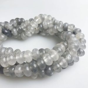 Cloudy Gray Quartz Smooth Rondelle Beads 5x8mm 6x10mm 15.5" Strand | Natural genuine rondelle Quartz beads for beading and jewelry making.  #jewelry #beads #beadedjewelry #diyjewelry #jewelrymaking #beadstore #beading #affiliate #ad