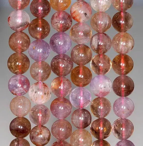 9mm Rare Auralite 23 Cacoxenite Grade A Purple Pink Red Meditation Quartz Round Loose Beads 15.5" Full Strand (80004285-915)