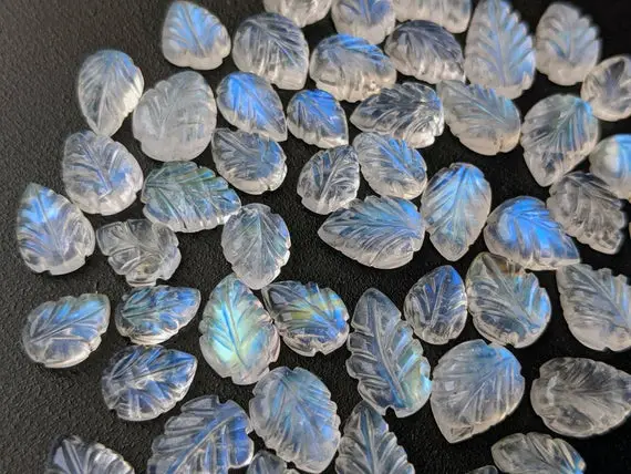 7-11mm Rainbow Moonstone Cabochons, Natural Hand Carved Leaf Shape Cabochons, Moonstone Flat Back Cabochons For Jewelry, 5 Pcs - Pdg243