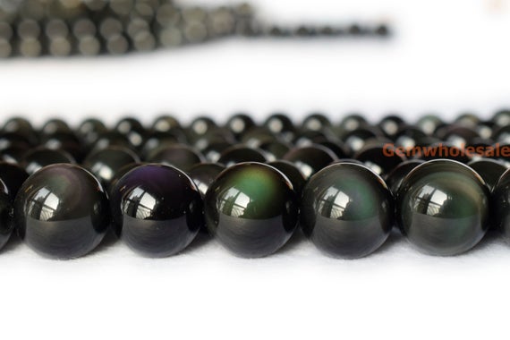 15.5" Natural Rainbow Obsidian 6mm/8mm/10mm Round Beads, Black Obsidian Jewelry Beads