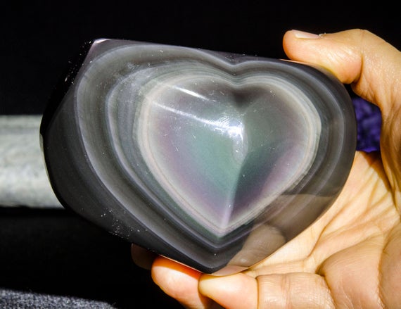Natural Extra Large Ice Rainbow Sheen Obsidian-heart-shaped/obsidian Display/valentines Box Ideas/energy Stone/special Gift-472g #3204