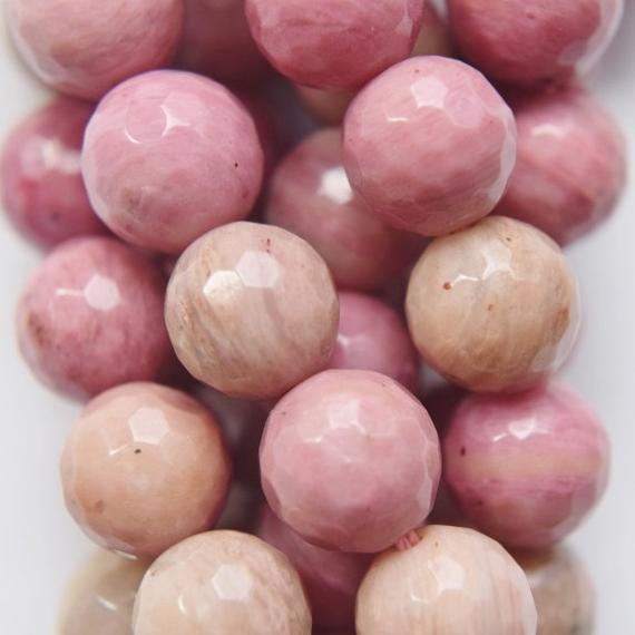 Genuine Faceted Rhodonite Beads - Round 8 Mm Gemstone Beads - Full Strand 15 1/2", 46 Beads, A Quality