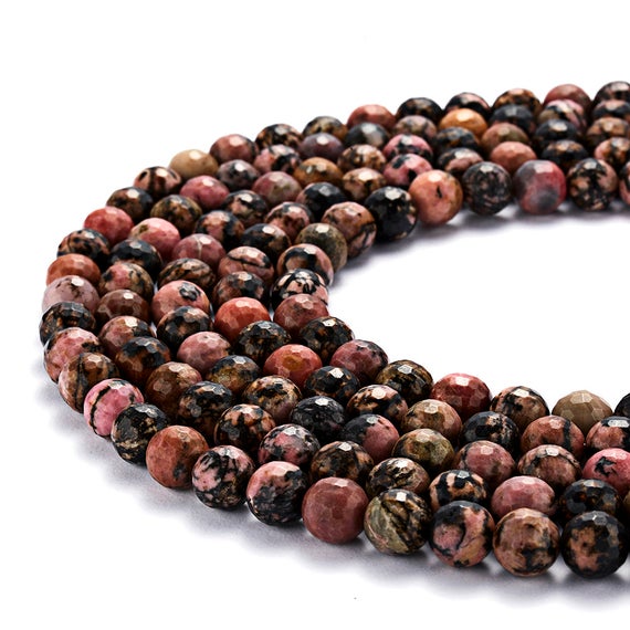 Rhodonite Faceted Round Beads 6mm 8mm 10mm 12mm 15.5" Strand