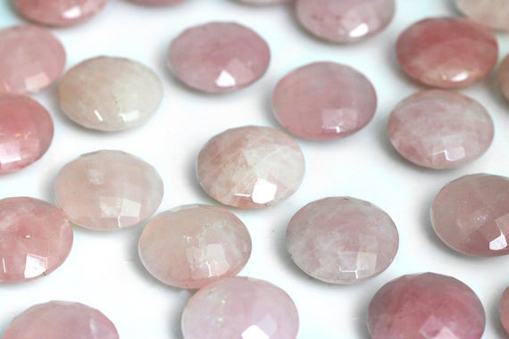 Clearance Sale - Double Side Faceted Rose Quartz,16mm Round Rose Quartz, Gemstone Cabochon,faceted Gemstone,pink Gemstone - Aa Quality