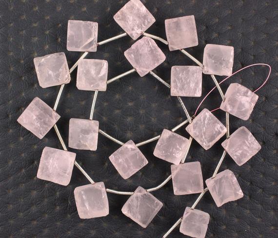 Aaa Quality 1 Strand Natural Rose Quartz Gemstone, Uneven Square Shape Pink Raw, 21 Pieces Gems Size 10-13 Mm Making Jewelry Wholesale Price