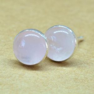 Rose Quartz Earrings with Sterling Silver Earring Studs. 6 mm pretty bridesmaid earrings. Handmade in the UK. | Natural genuine Rose Quartz earrings. Buy crystal jewelry, handmade handcrafted artisan jewelry for women.  Unique handmade gift ideas. #jewelry #beadedearrings #beadedjewelry #gift #shopping #handmadejewelry #fashion #style #product #earrings #affiliate #ad
