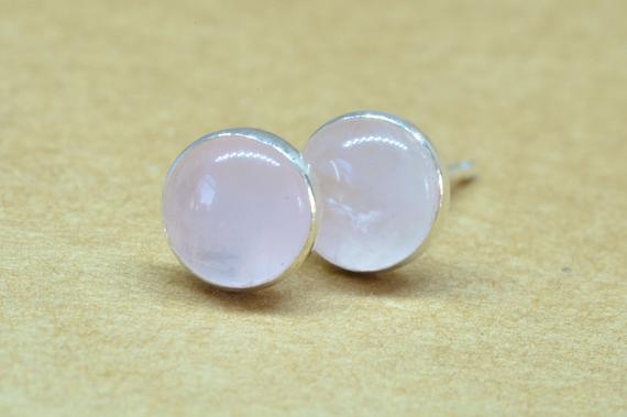 Rose Quartz Earrings With Sterling Silver Earring Studs. 6 Mm Pretty Bridesmaid Earrings. Handmade In The Uk.