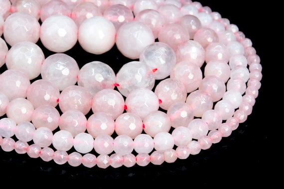 Natural Rose Quartz Loose Beads Grade A Micro Faceted Round Shape 6mm 7-8mm 10mm
