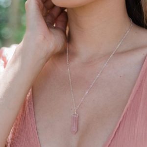 Polished rose quartz crystal generator point necklace. Natural pink gemstone necklace for women. Mineral jewellery with real stone for her. | Natural genuine Array jewelry. Buy crystal jewelry, handmade handcrafted artisan jewelry for women.  Unique handmade gift ideas. #jewelry #beadedjewelry #beadedjewelry #gift #shopping #handmadejewelry #fashion #style #product #jewelry #affiliate #ad
