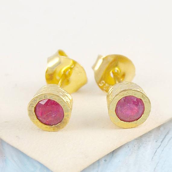Ruby Stud Earrings Gold July Birthstone Earrings Dainty Gold Studs Pink Gemstone Earrings Valentines Day Gifts