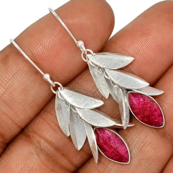 Sale, Beautiful Indian Ruby Earrings, 925 Silver
