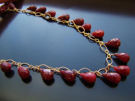Indian Red Ruby Necklace, 12k Gold, Luxury Statement, Gemstone Jewelry, Gift For Her