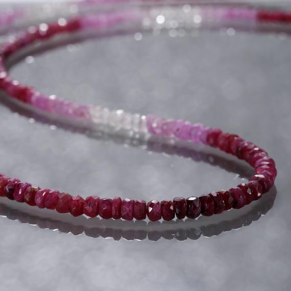 Natural Shaded Ruby Necklace, Rondelle Gemstone Necklace, Beaded Silver Jewelry, Necklaces For Women, July Birthstone Gift, Dainty Necklace