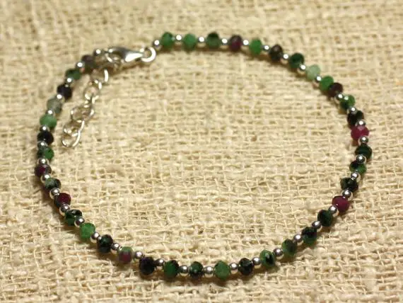 Bracelet Argent 925 Et Perles De Rubis Zoïsite Facettées 3x2mm
