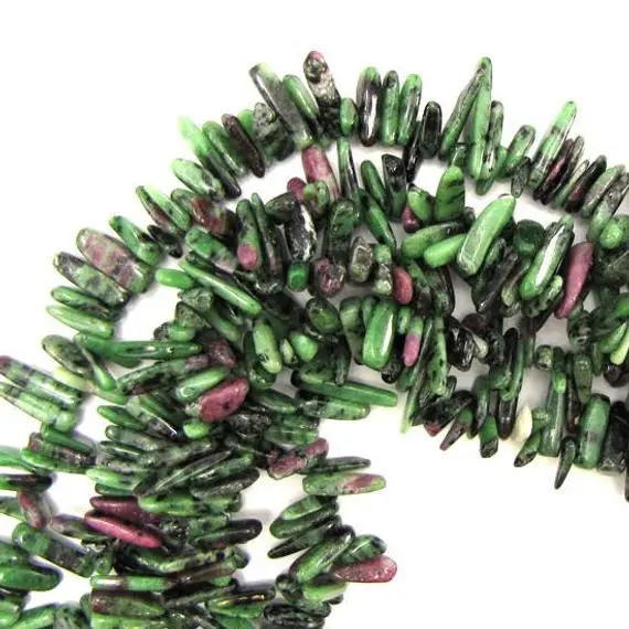 12mm - 24mm Natural Ruby Zoisite Stick Tooth Spike Beads 15" Strand