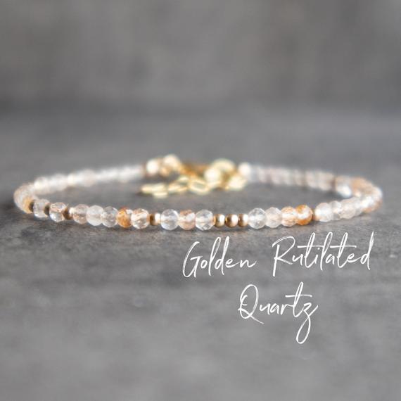 Golden Rutilated Quartz Bracelet, Dainty Gemstone Bracelets For Women, Gifts For Her