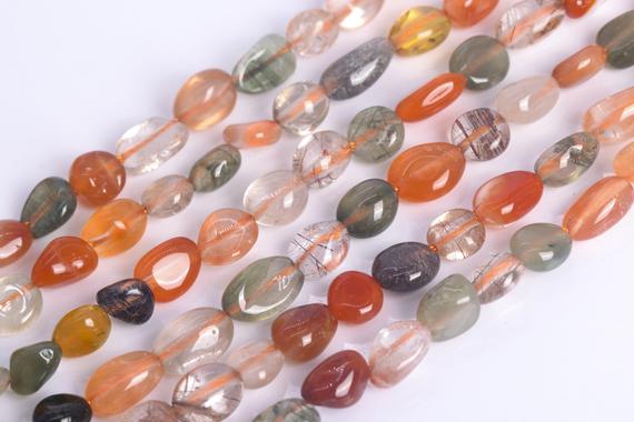Genuine Natural Multicolor Rutilated Quartz Loose Beads Grade Aaa Pebble Nugget Shape 7-9mm