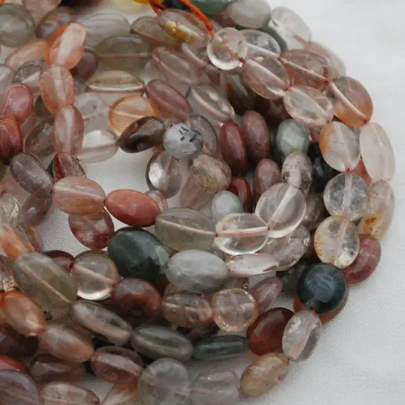 Natural Mixed Rutile Quartz Gemstone Pebble Tumbled Stone Nugget Beads - 7mm-10mm - 15" Strand