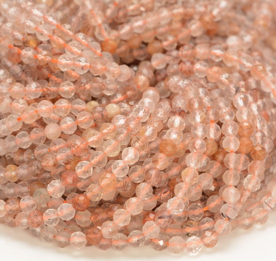 2mm Rutilated Quartz Gemstone Bronze Micro Faceted Round Grade Aa Beads 15.5inch Wholesale (80010188-a194)