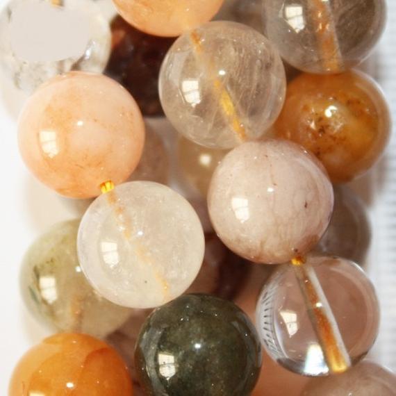 Genuine Rutilated Quartz Mix Multi Color Beads 10 Mm - Gemstone Beads - Full Strand 15 1/2", 37 Beads, A-quality