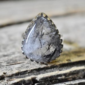 Shop Rutilated Quartz Rings! US SIZE 8.5 – Black Rutile Quartz ring, Statement Ring/ 925 Sterling Silver Ring/ Gift for her/ Birthstone Jewelry/ Handmade Ring #R60 | Natural genuine Rutilated Quartz rings, simple unique handcrafted gemstone rings. #rings #jewelry #shopping #gift #handmade #fashion #style #affiliate #ad
