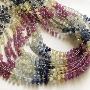 4x6mm – 5x7mm Multi Sapphire Tear Drop Beads, Natural Multi Sapphire Faceted Drop Side Drilled, Sapphire For Necklace (4IN To 16IN Options) | Natural genuine other-shape Gemstone beads for beading and jewelry making.  #jewelry #beads #beadedjewelry #diyjewelry #jewelrymaking #beadstore #beading #affiliate #ad