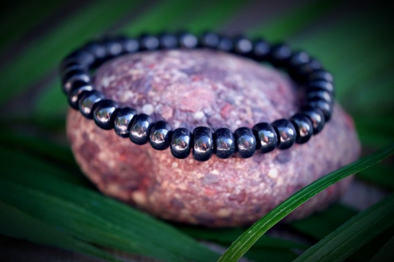 Shungite Rondelle Smooth Bracelet 8.5mm