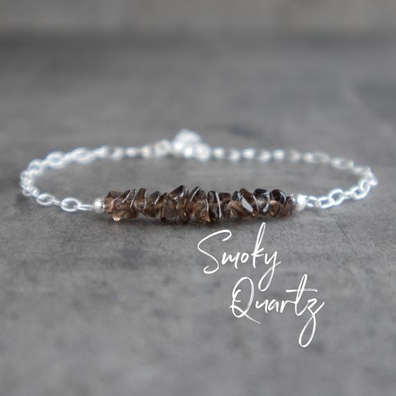 Smoky Quartz Bracelet, Grounding Bracelet, Raw Crystal Bracelets For Women, Smokey Quartz Jewelry