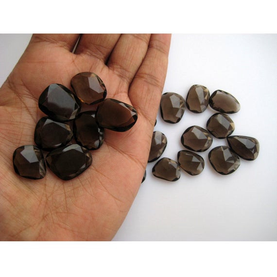 6 Pieces 14mm To 18mm Each Smoky Quartz Rose Cut Flat  Brown Color Loose Cabochons Rs23