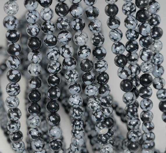 6mm Cristobalite Snowflake Obsidian Gemstone Black White Round Loose Beads 15.5 Inch Full Strand (90184151-355)
