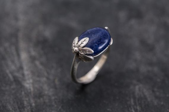 Sodalite Leaf Ring, Sodalite Ring, Natural Sodalite, Blue Ring, Vintage Blue Ring, Blue Sodalite, Leaf Ring, Solid Silver Ring, Sodalite