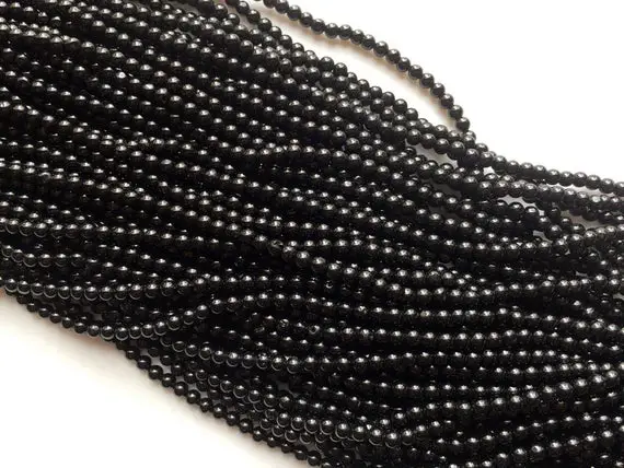 3.5-4mm Black Spinel Round Beads, Black Spinel Plain Round Beads, Black Spinel Round Balls, 13 Inches Black Spinel For Jewelry (1st To 5st)