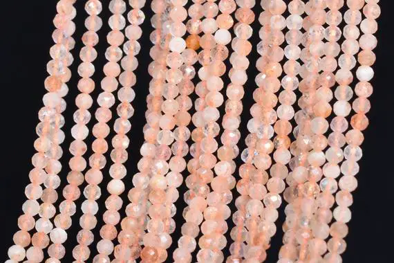 Genuine Natural Orange Sunstone Loose Beads India Grade Aa Faceted Round Shape 2mm