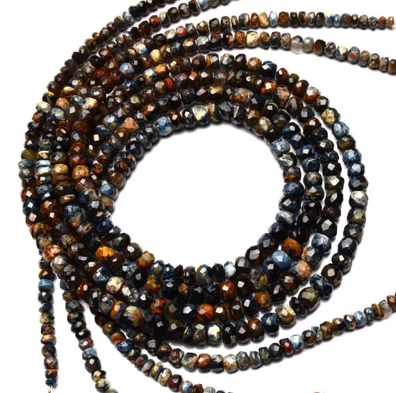 Super Rare Natural Gemstone Pietersite 4 To 6mm Size Faceted Rondelle Beads Necklace 17.5 Inch Full Strand Mined From Namibia