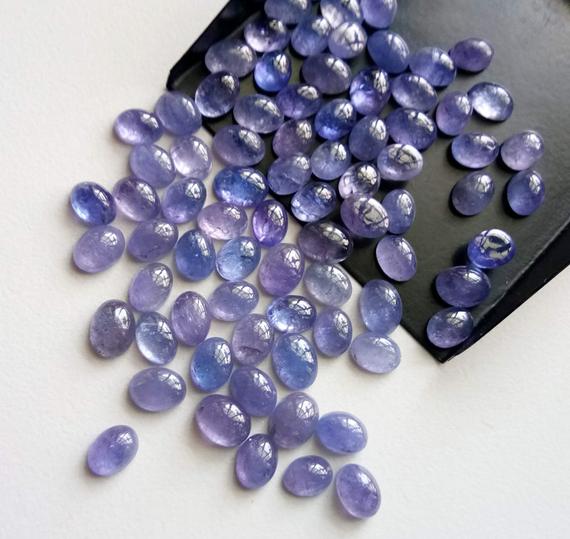 5x7mm - 6x8mm Tanzanite Plain Cabochons, Natural Tanzanite Plain Oval Flat Back Cabochons For Jewelry (5pcs To 10pcs Options) - Pdg197